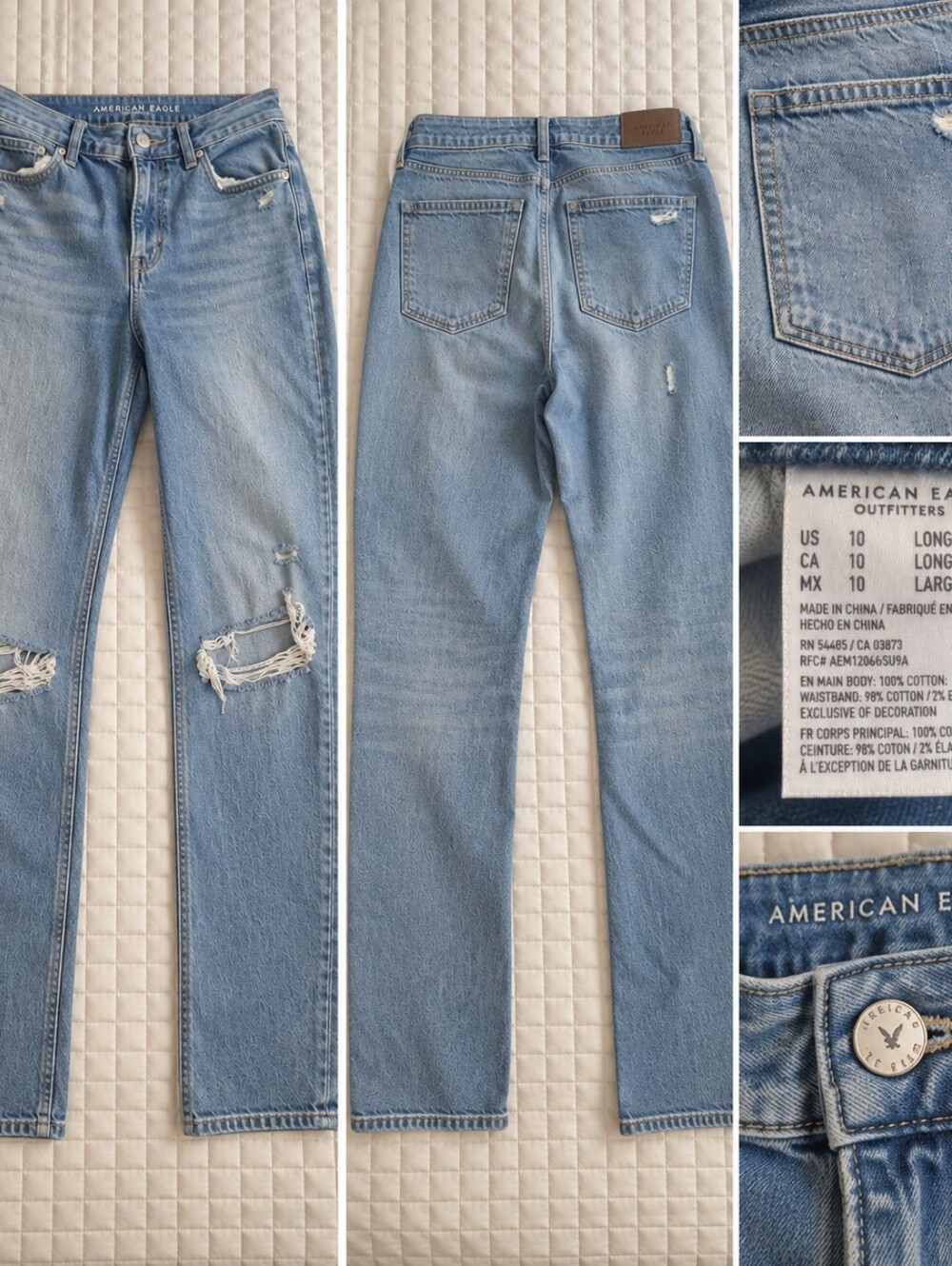 American Eagle Outfitters Light Blue Distressed Mom Jeans 10 Long